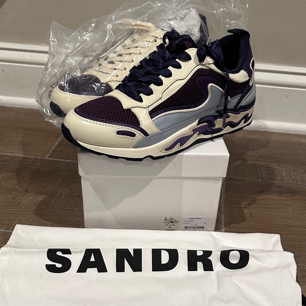 Sandro women’s Flame Sneakers in Cream and Dark Purple